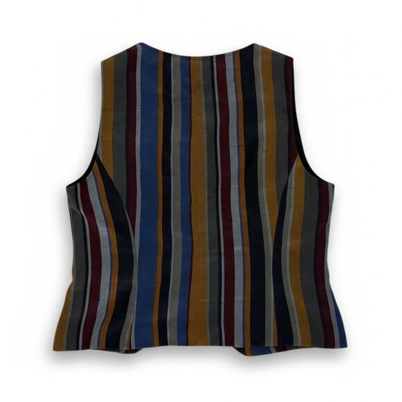 Vintage 90s Anne Klein II Zip-front Silk Shantung Striped Sleeveless Top Sz 10P - Picture 3 of 9